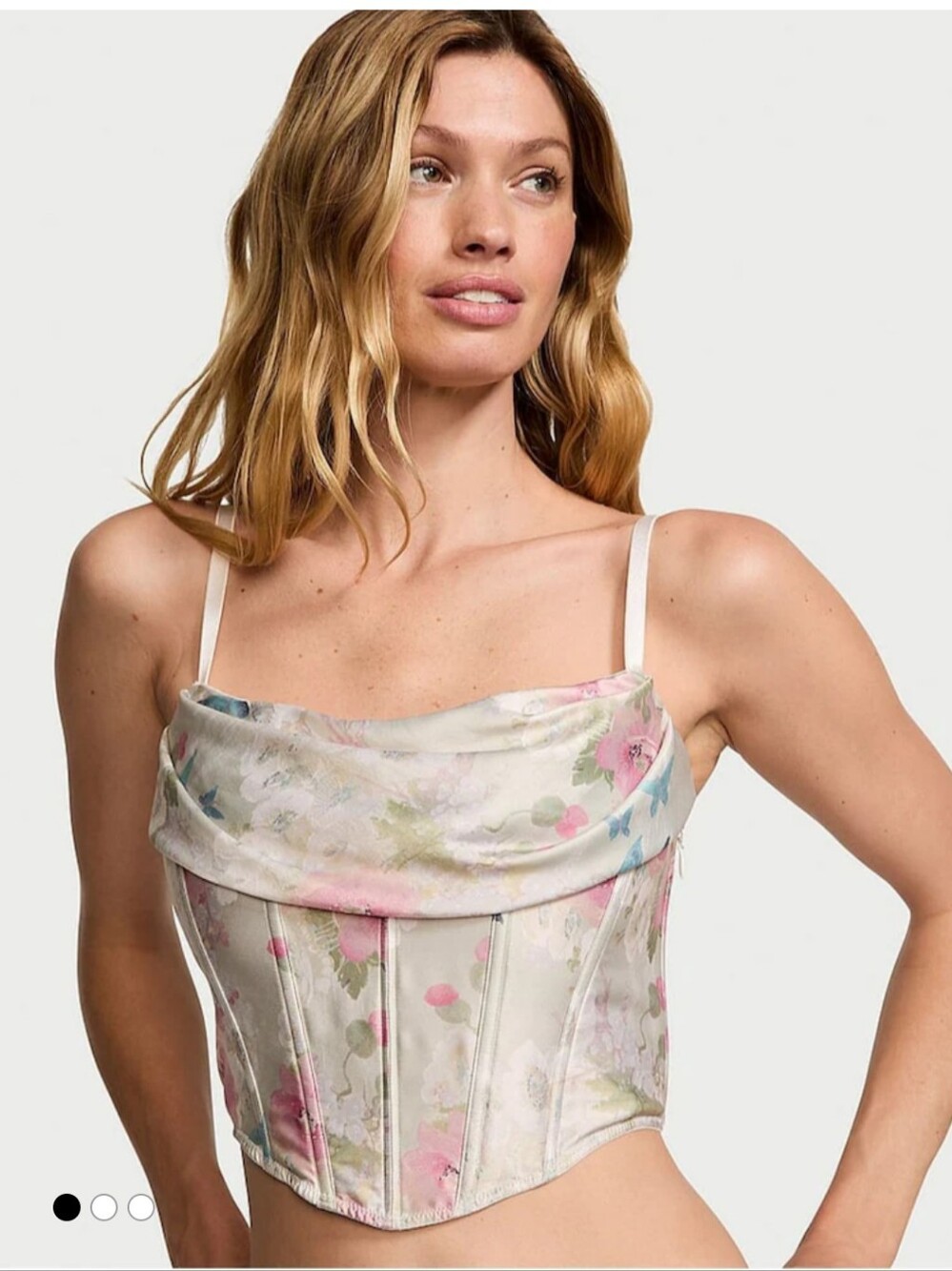 New Victoria's Secret Pink Garden Print Satin Cowl Neck Corset Bra Top Large